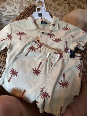Volcom Cream Terry Shirt with Rust Palm Print
